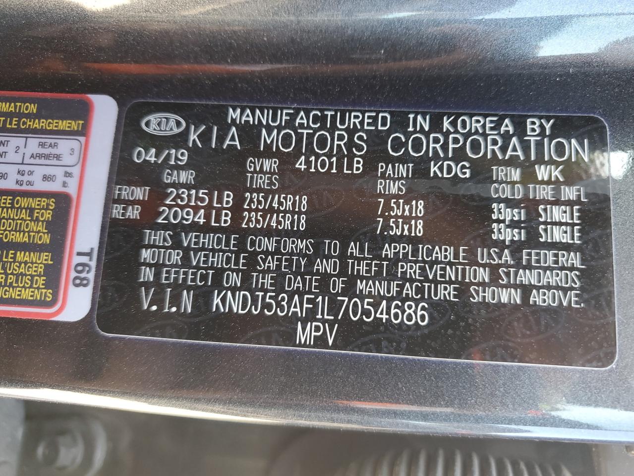 2020 KIA Soul VIN KNDJ53AF1L7054686 Copart auction photo, side damage thumbnail 12