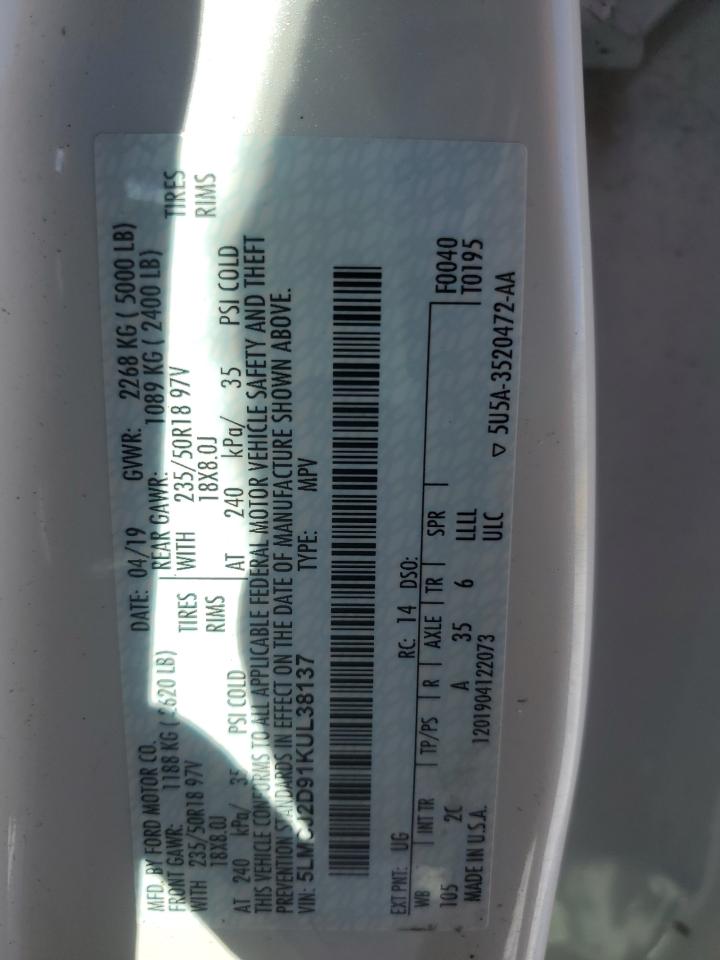 2019 Lincoln MKC VIN 5LMCJ2D91KUL38137 Copart auction photo, front end damage thumbnail 13
