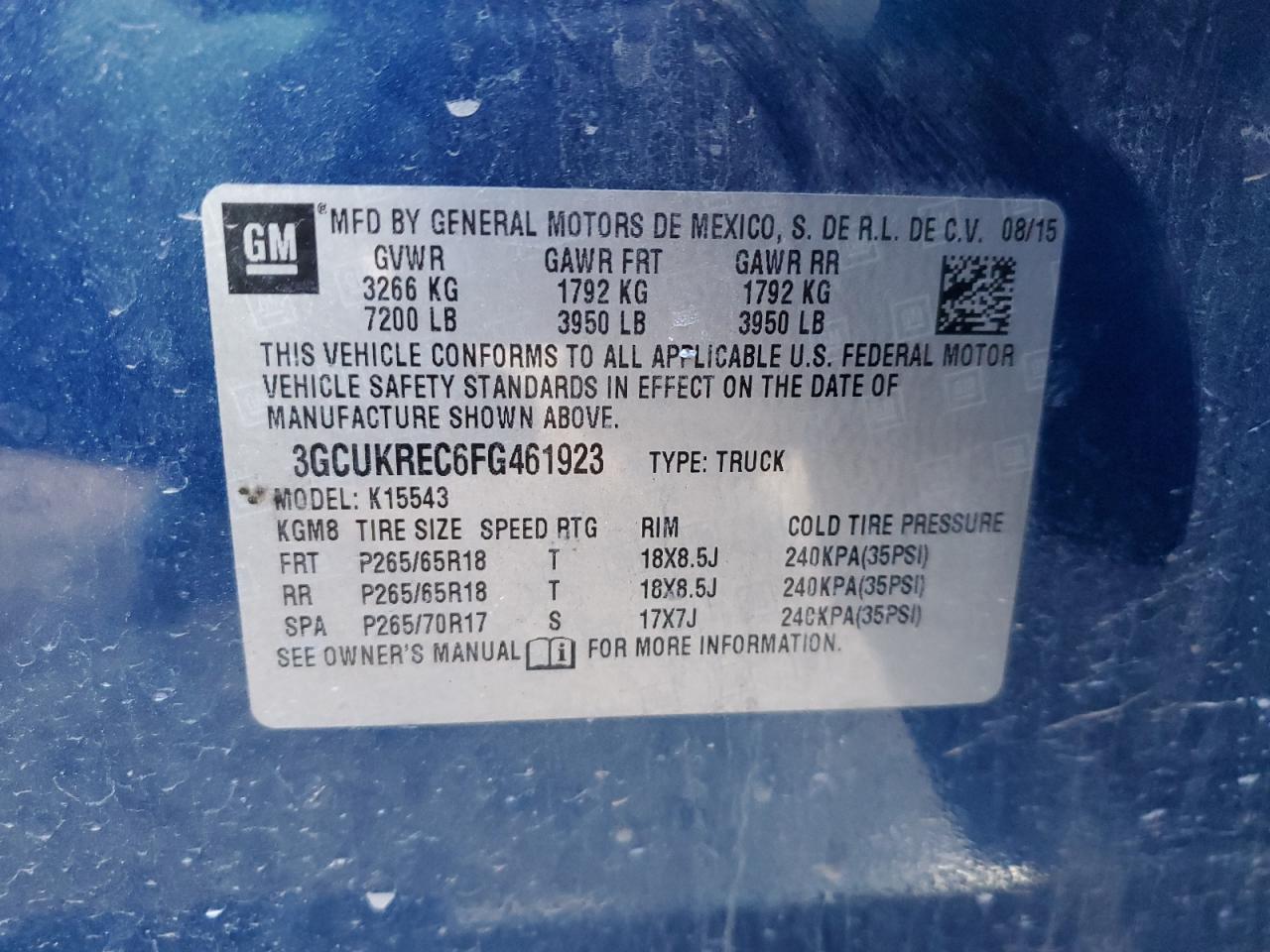 2015 Chevrolet Silverado VIN 3GCUKREC6FG461923 Copart auction photo, front end / rear end damage thumbnail 12