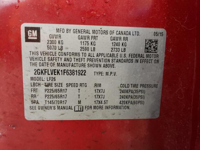 2015 GMC Terrain VIN 2GKFLVEK1F6381922 Copart auction photo, front end damage thumbnail 13