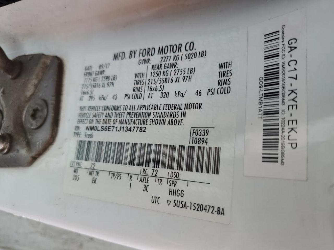 2018 Ford Transit VIN NM0LS6E71J1347782 Copart auction photo, front end damage thumbnail 13