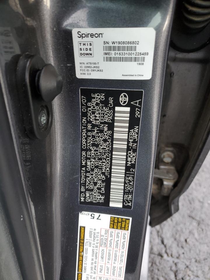 2007 Toyota Prius VIN JTDKB20U273234778 Copart auction photo, front end damage thumbnail 14