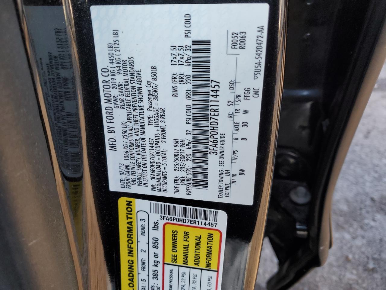 2014 Ford Fusion VIN 3FA6P0HD7ER114457 Copart auction photo, front end damage thumbnail 13