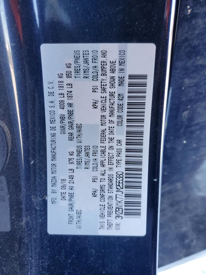 2018 Mazda 3 VIN 3MZBN1K77JM255380 Copart auction photo, front end / side damage thumbnail 13
