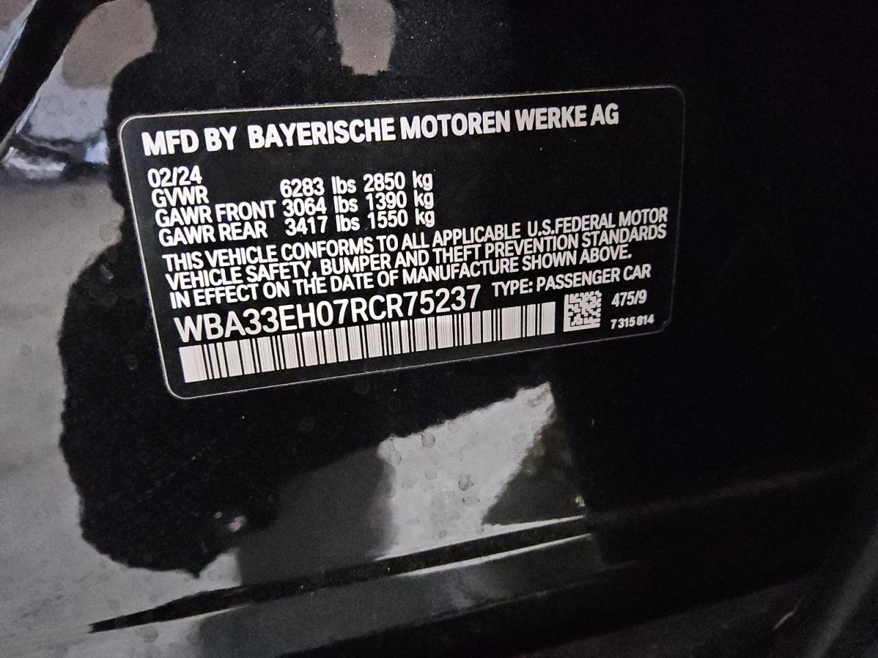 2024 BMW 7er VIN WBA33EH07RCR75237 Copart auction photo, side damage thumbnail 12