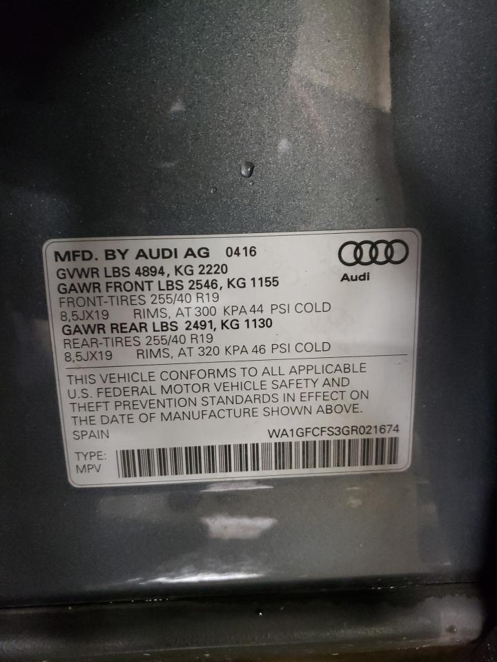 2016 Audi Q3 VIN WA1GFCFS3GR021674 Copart auction photo, front end damage thumbnail 12