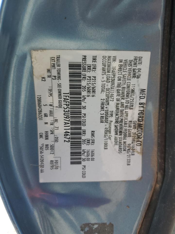 2007 Ford Taurus VIN 1FAFP53U97A114672 Copart auction photo, rear end damage thumbnail 13