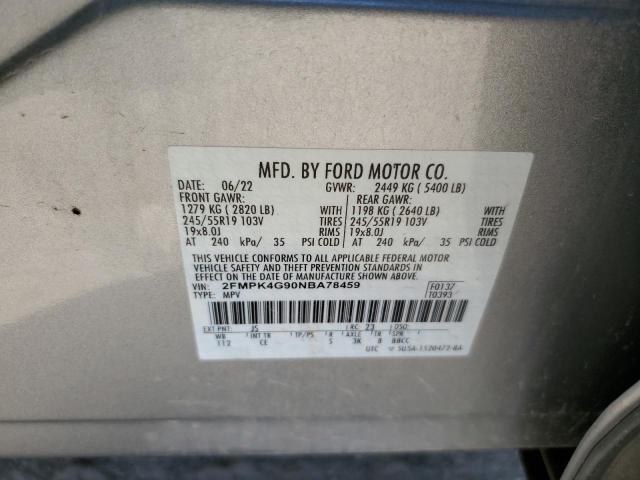 2022 Ford Edge VIN 2FMPK4G90NBA78459 Copart auction photo, front end damage thumbnail 12
