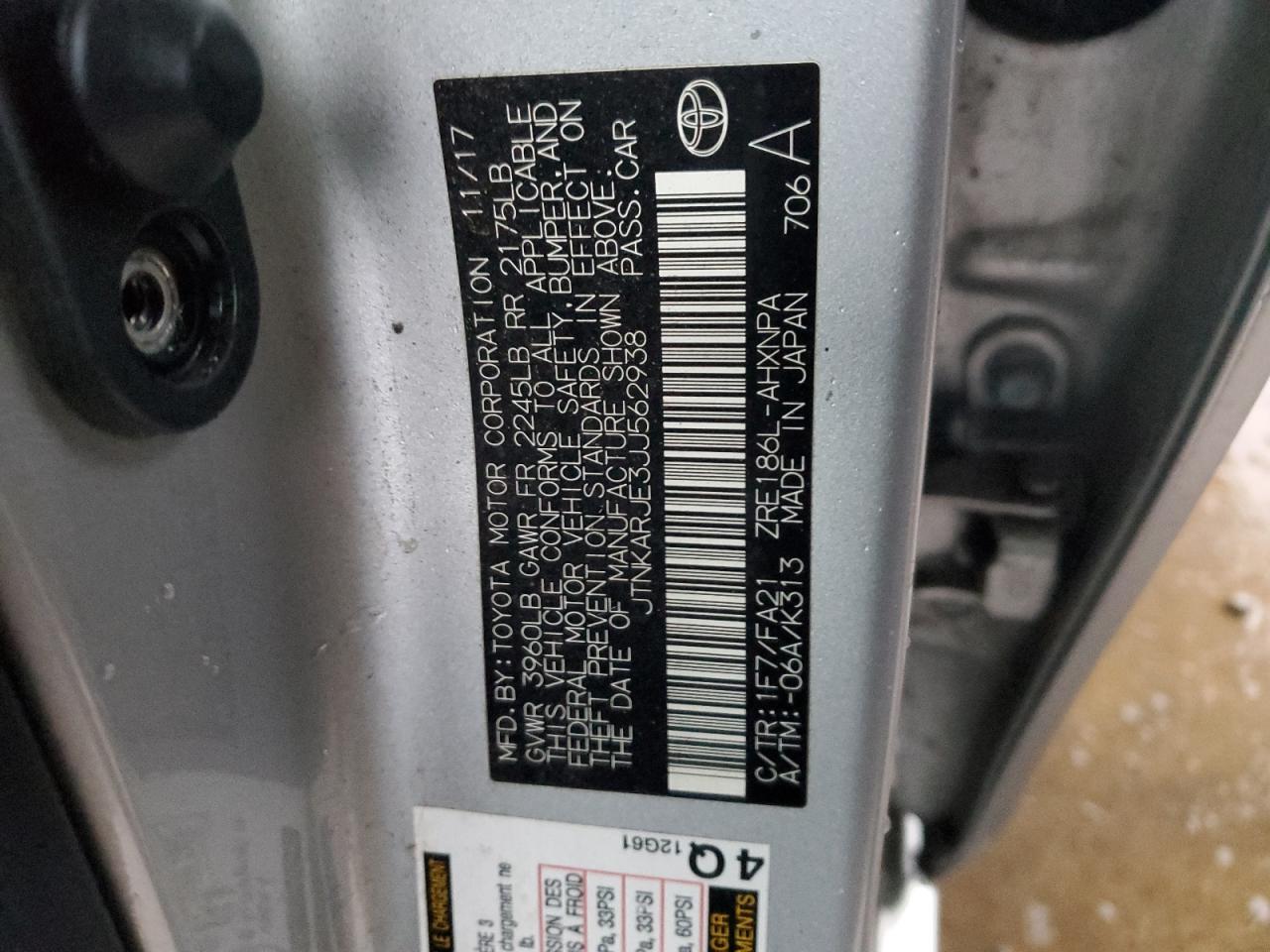 2018 Toyota Corolla VIN JTNKARJE3JJ562938 Copart auction photo, rear end / partial repair damage thumbnail 12
