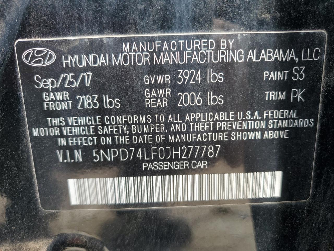 2018 Hyundai Elantra VIN 5NPD74LF0JH277787 Copart auction photo, normal wear damage thumbnail 12