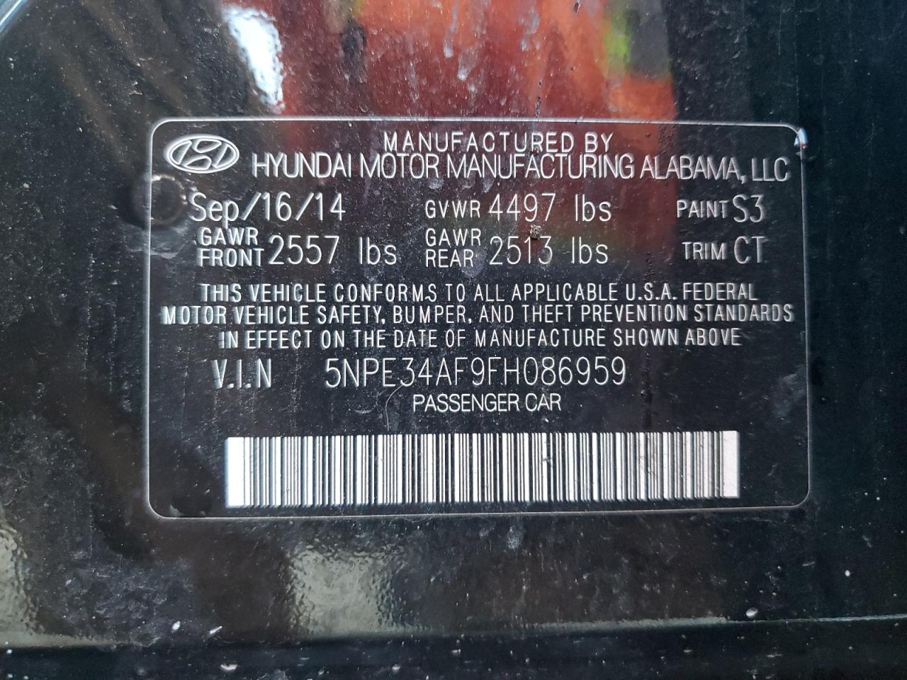 2015 Hyundai Sonata VIN 5NPE34AF9FH086959 Copart auction photo, all over damage thumbnail 13