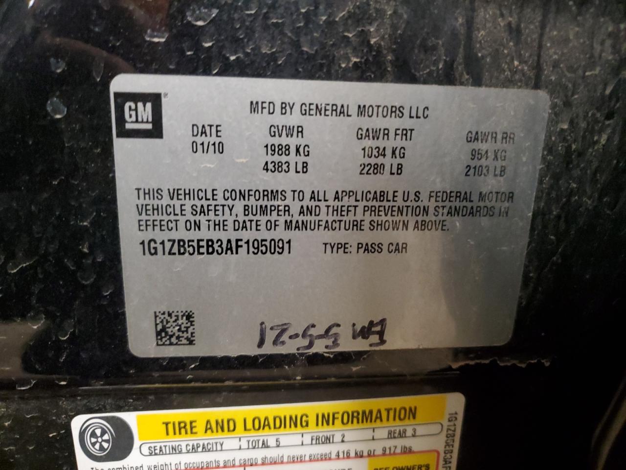 2010 Chevrolet Malibu VIN 1G1ZB5EB3AF195091 Copart auction photo, rear end damage thumbnail 13