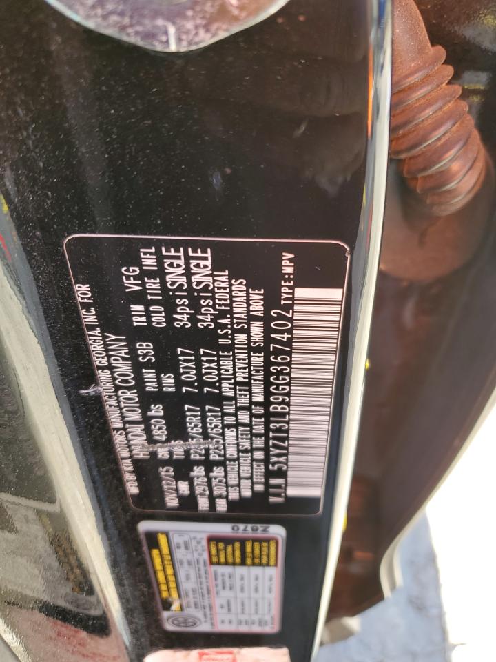 2016 Hyundai Santa Fe VIN 5XYZT3LB9GG367402 Copart auction photo, rear end damage thumbnail 13