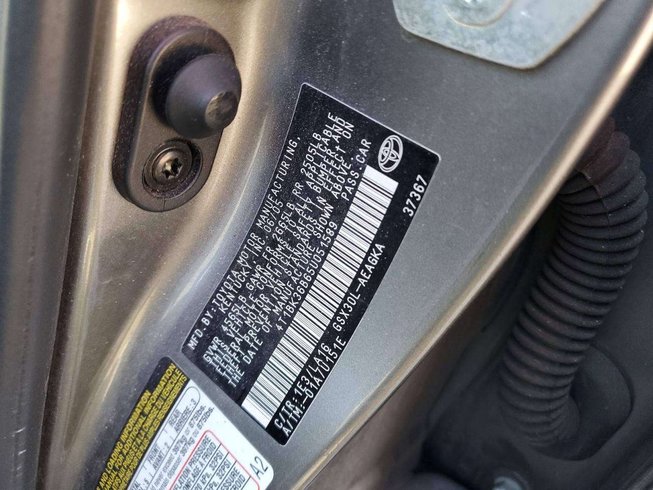 2005 Toyota Avalon VIN 4T1BK36B65U051589 Copart auction photo, front end / side damage thumbnail 12
