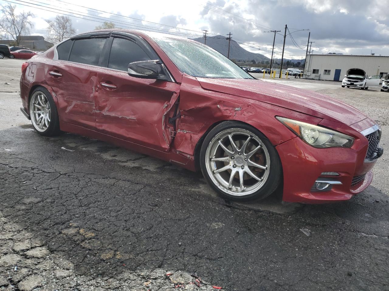 2015 Infiniti Q50 VIN JN1BV7AP9FM346048 Copart auction photo, side / front end damage thumbnail 4