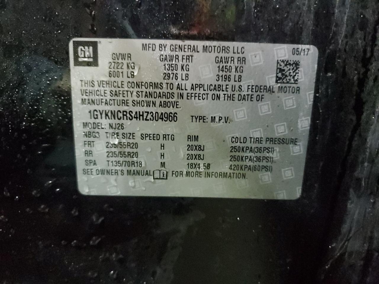 2017 Cadillac XT5 VIN 1GYKNCRS4HZ304966 Copart auction photo, front end damage thumbnail 13