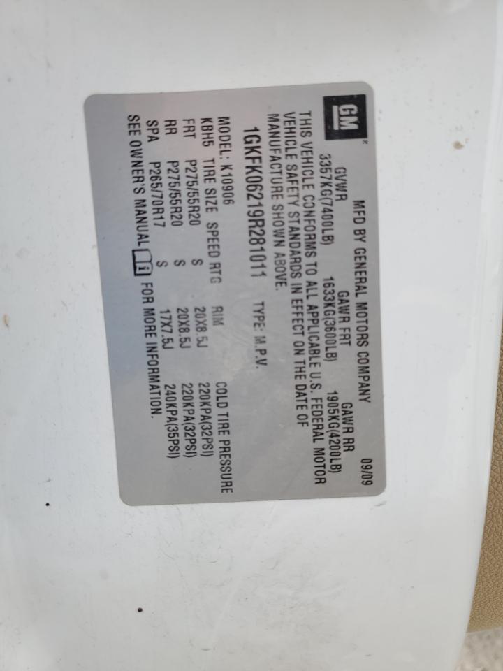 2009 GMC Yukon VIN 1GKFK06219R281011 Copart auction photo, front end / minor dent/scratches damage thumbnail 13