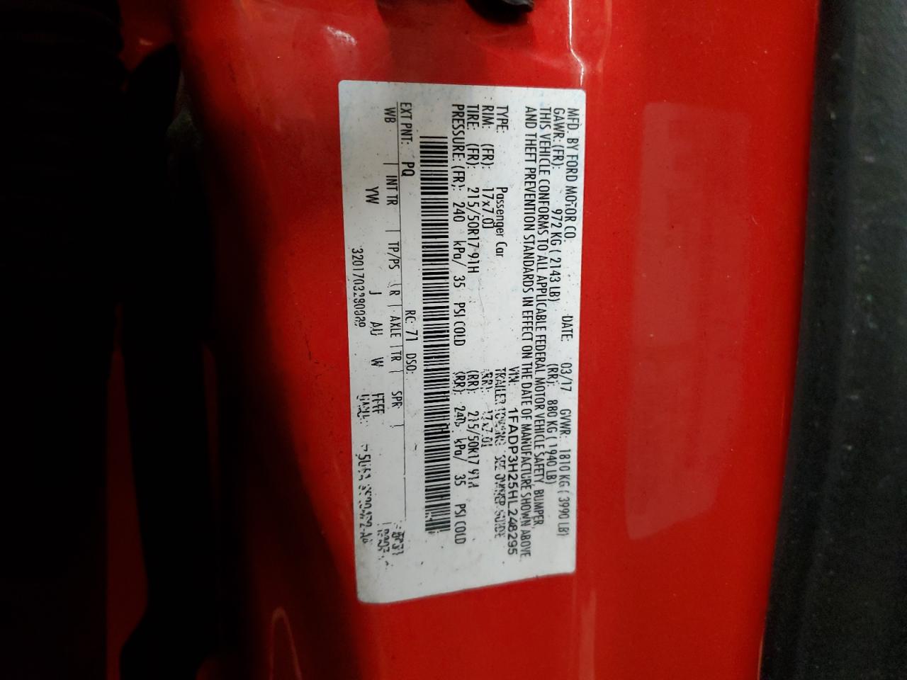 2017 Ford Focus VIN 1FADP3H25HL248295 Copart auction photo, front end / side damage thumbnail 14