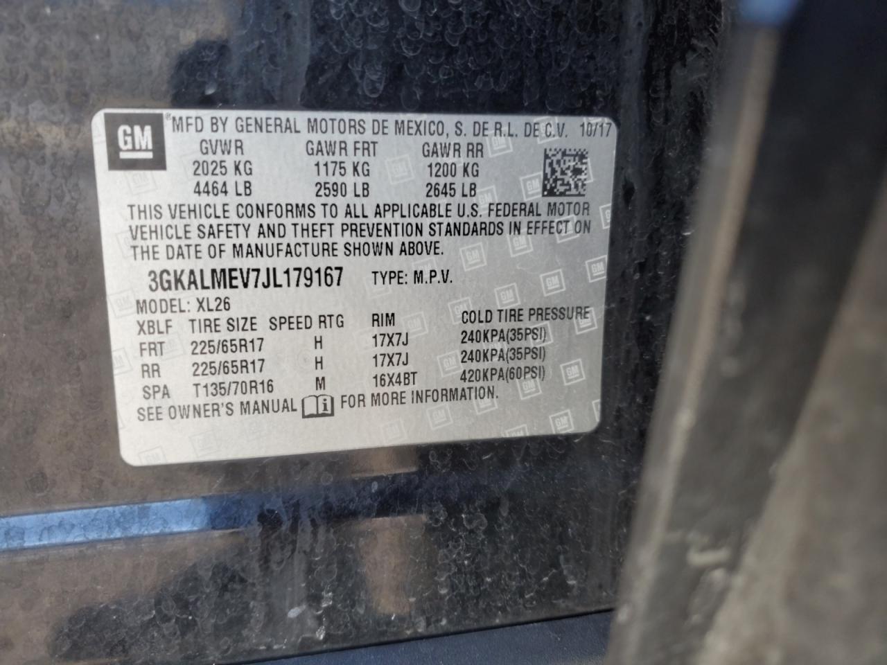 2018 GMC Terrain VIN 3GKALMEV7JL179167 Copart auction photo, front end damage thumbnail 14