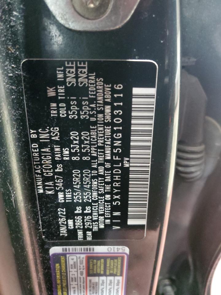 2022 KIA Sorento VIN 5XYRHDLF5NG103116 Copart auction photo, front end damage thumbnail 13