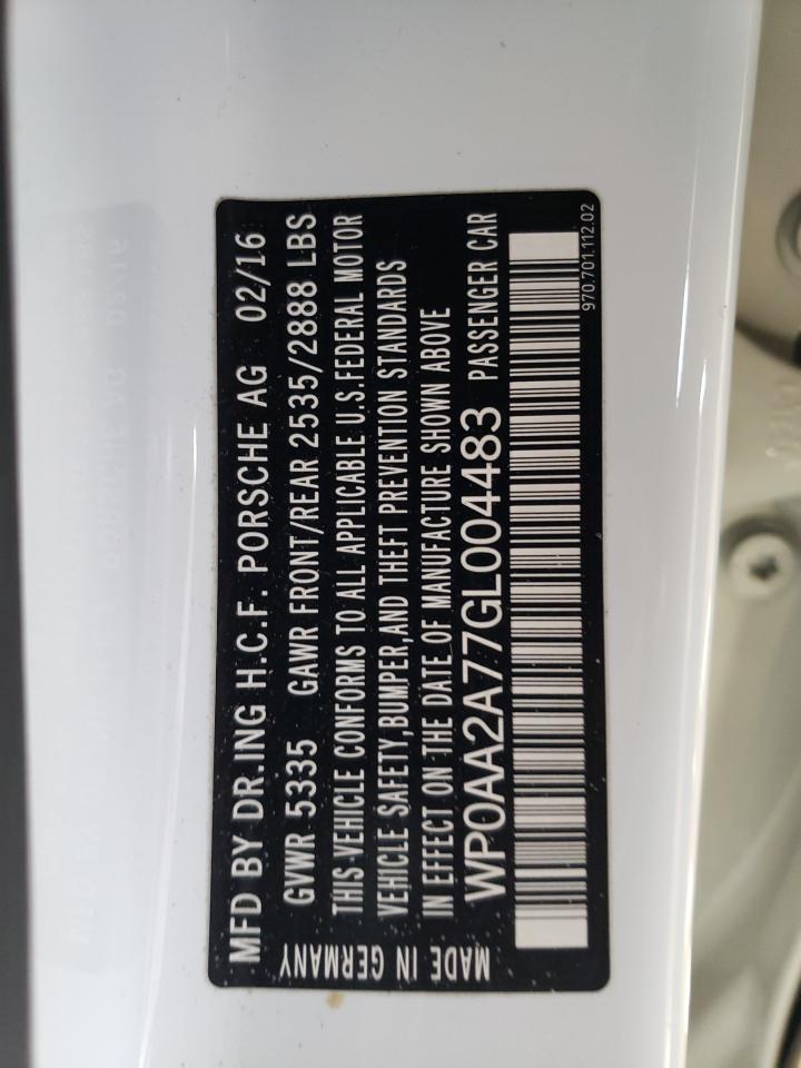 2016 Porsche Panamera VIN WP0AA2A77GL004483 Copart auction photo, rear end damage thumbnail 13
