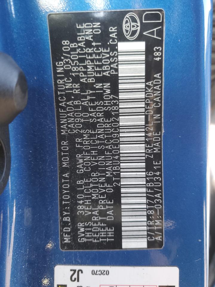 2009 Toyota Corolla VIN 2T1BU40E09C021837 Copart auction photo, front end damage thumbnail 15