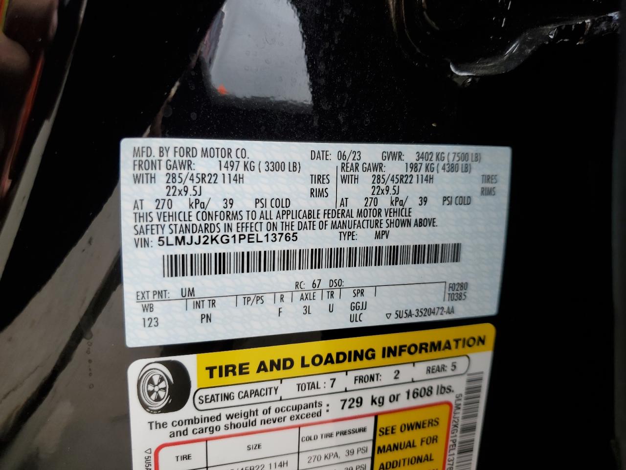 2023 Lincoln Navigator VIN 5LMJJ2KG1PEL13765 Copart auction photo, front end damage thumbnail 13