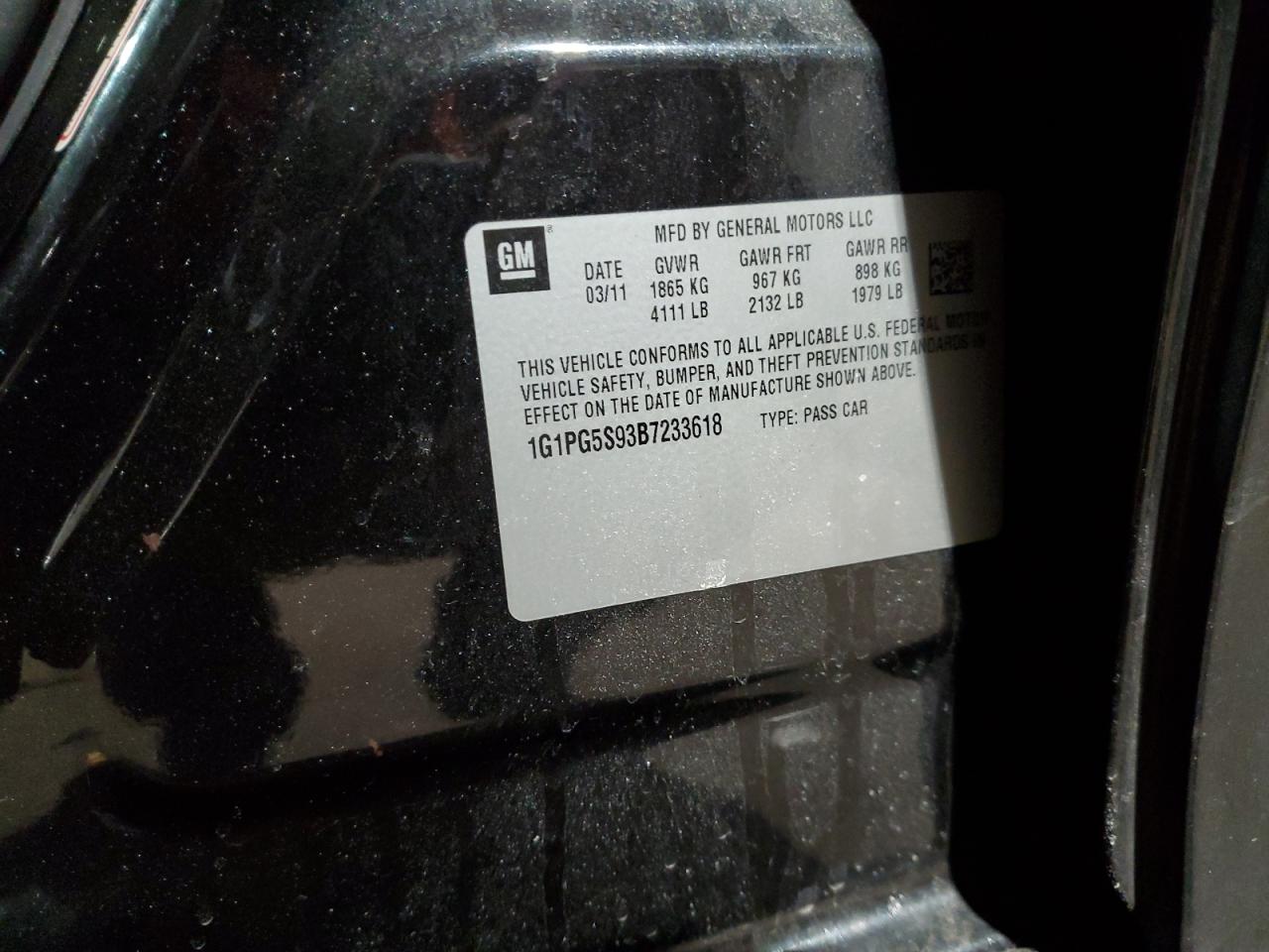 2011 Chevrolet Cruze VIN 1G1PG5S93B7233618 Copart auction photo, rear end damage thumbnail 12