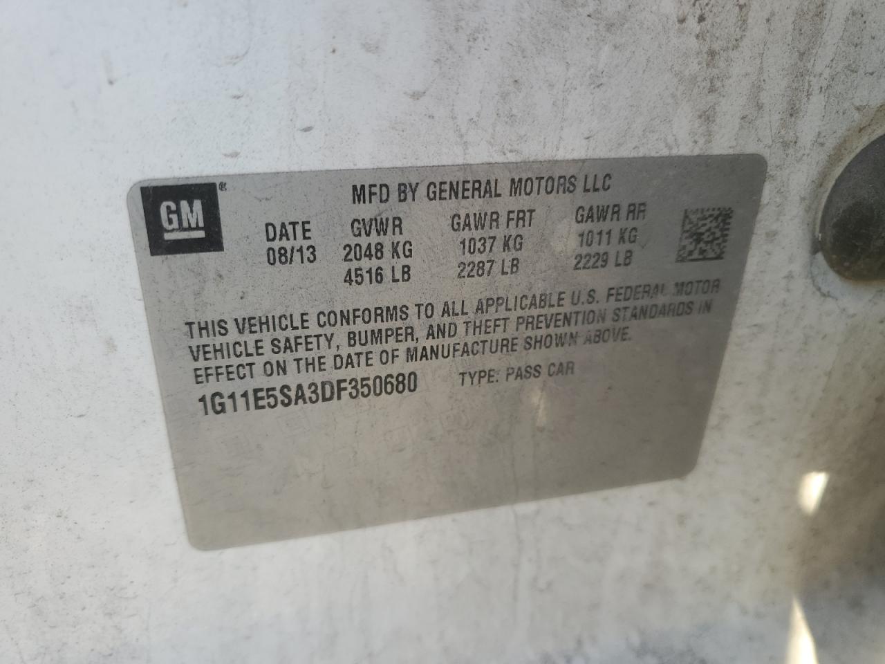 2013 Chevrolet Malibu VIN 1G11E5SA3DF350680 Copart auction photo, front end / side damage thumbnail 14