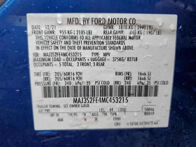 2021 Ford EcoSport VIN MAJ3S2FE4MC453215 Copart auction photo, side / rear end damage thumbnail 13