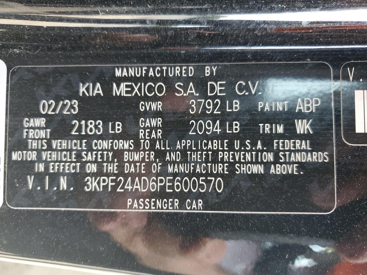 2023 KIA Forte VIN 3KPF24AD6PE600570 Copart auction photo, front end damage thumbnail 14
