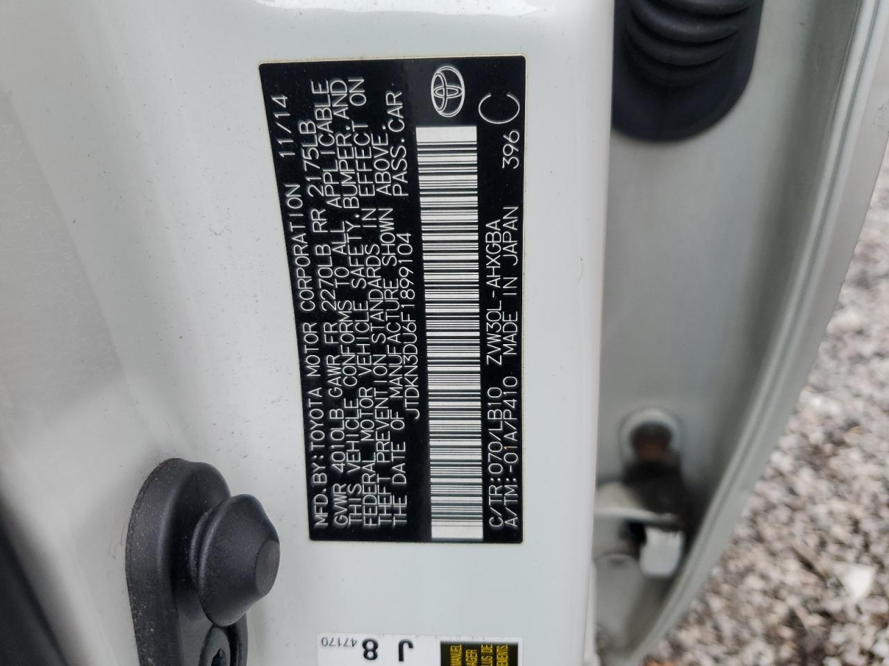 2015 Toyota Prius VIN JTDKN3DU6F1899104 Copart auction photo, front end damage thumbnail 13