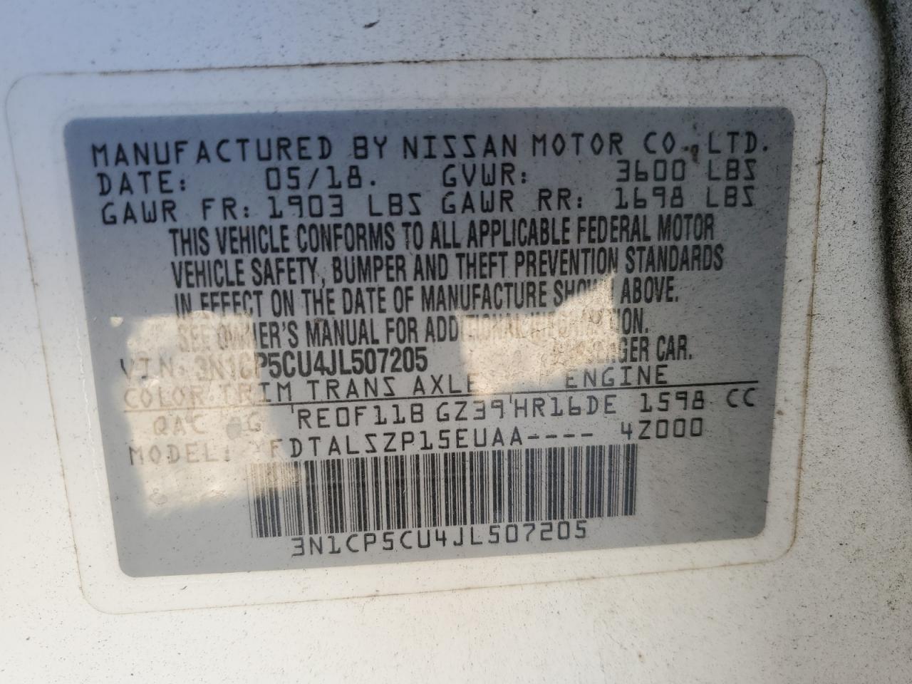 2018 Nissan Kicks VIN 3N1CP5CU4JL507205 Copart auction photo, front end damage thumbnail 13