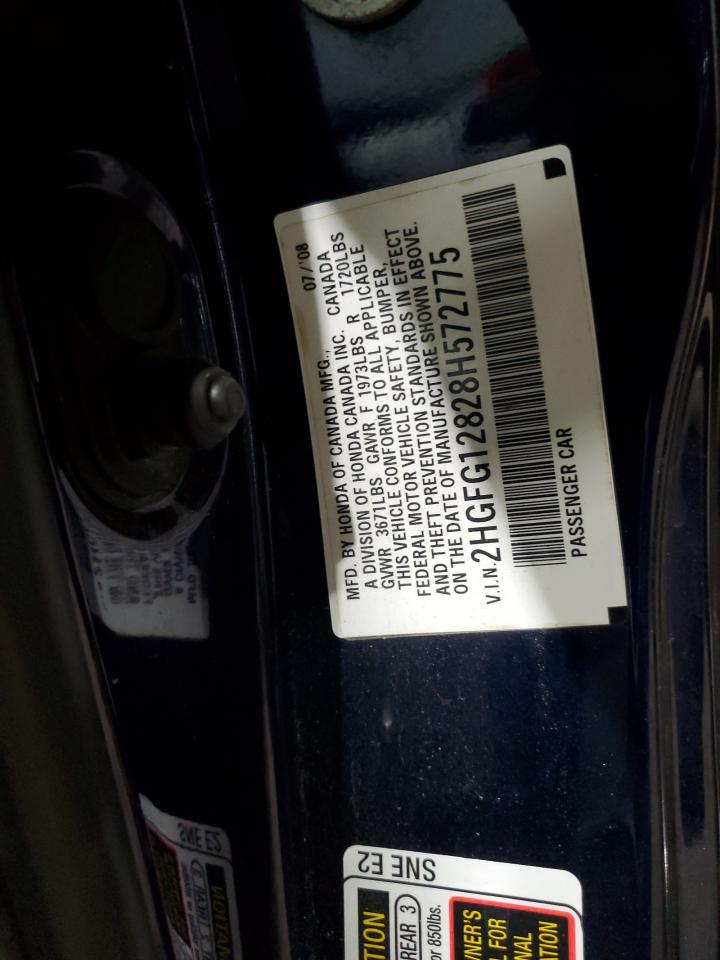 2008 Honda Civic VIN 2HGFG12828H572775 Copart auction photo, front end / rear end damage thumbnail 12