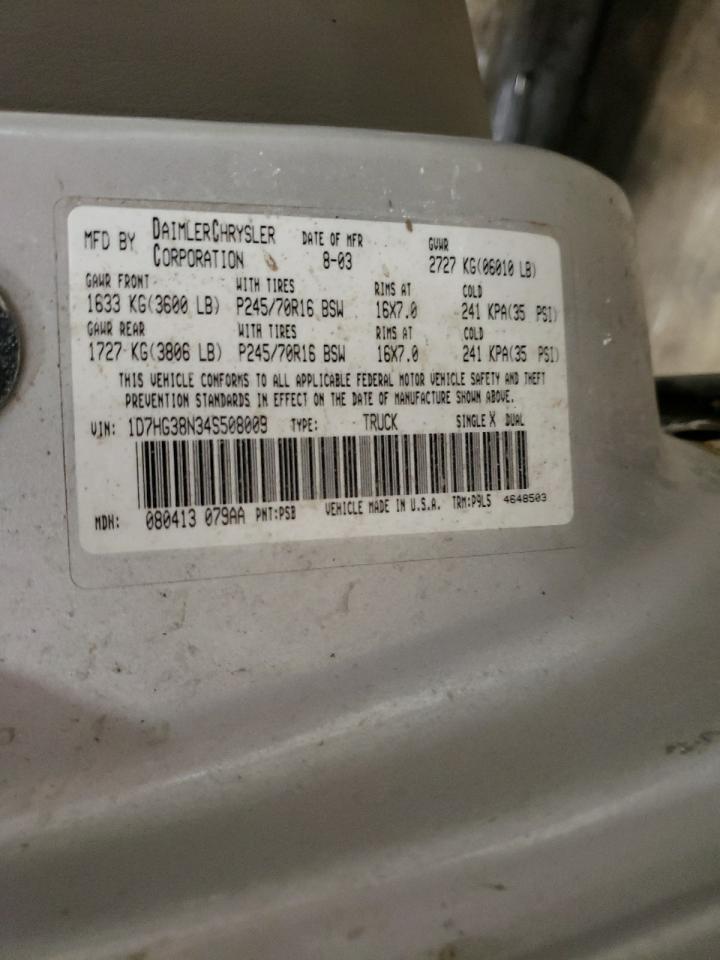 2004 Dodge Dakota VIN 1D7HG38N34S508009 Copart auction photo, front end damage thumbnail 12