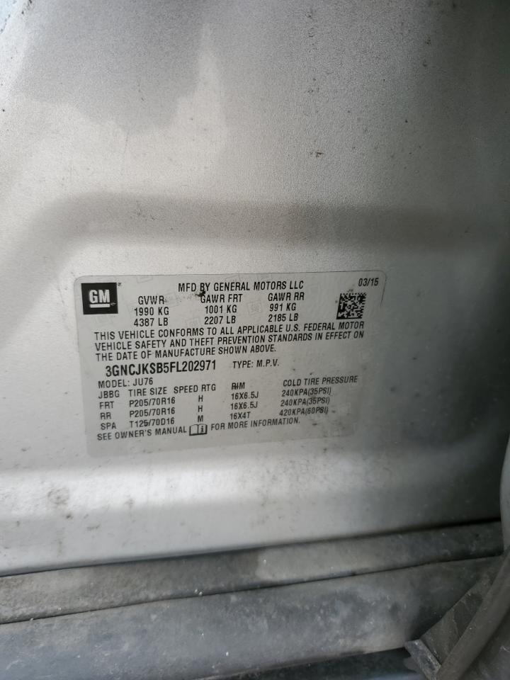 2015 Chevrolet Trax VIN 3GNCJKSB5FL202971 Copart auction photo, rear end / side damage thumbnail 13