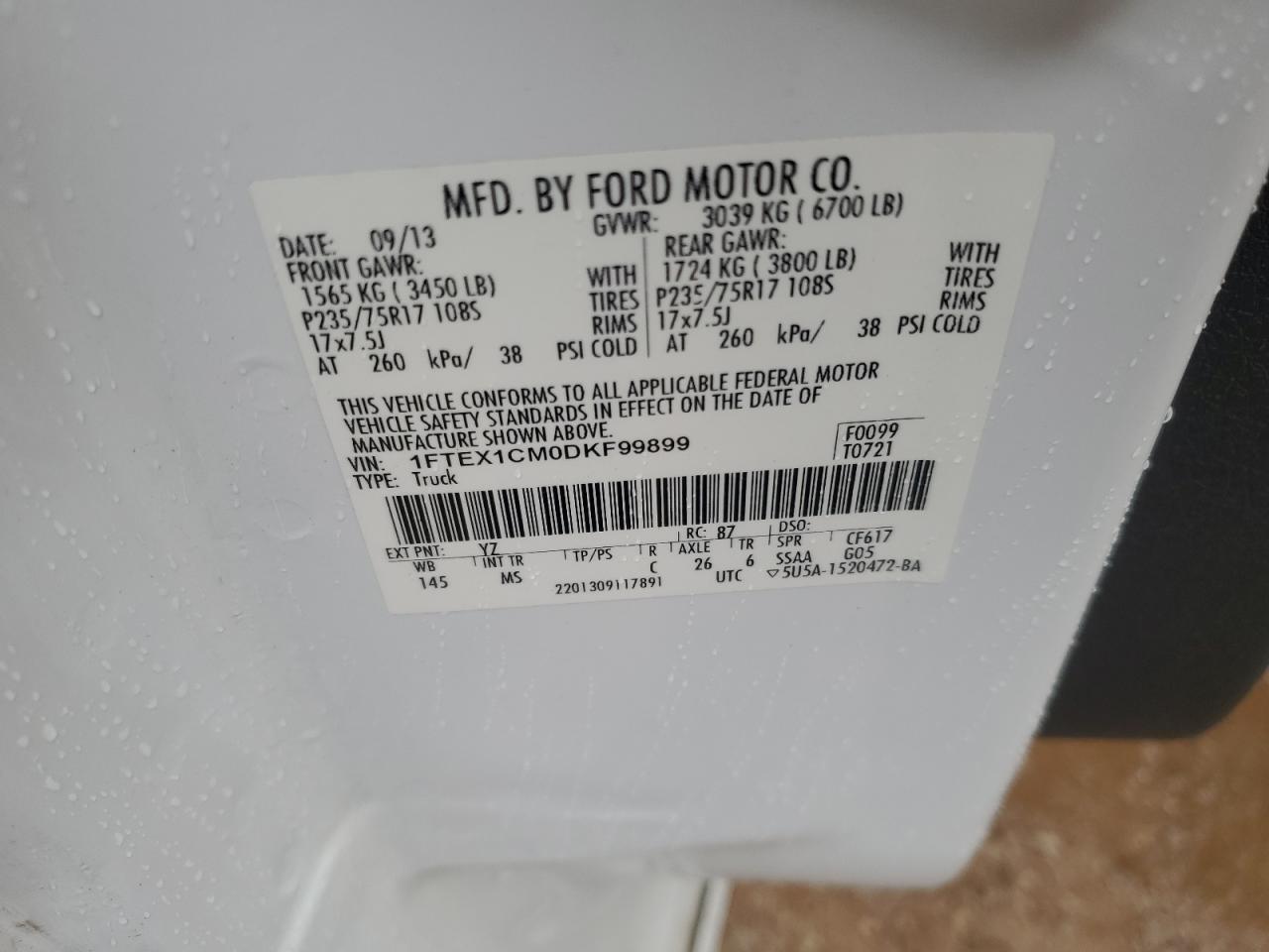 2013 Ford F-150 VIN 1FTEX1CM0DKF99899 Copart auction photo, front end / minor dent/scratches damage thumbnail 12