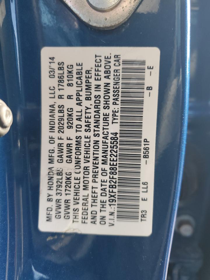 2014 Honda Civic VIN 19XFB2F88EE225584 Copart auction photo, all over damage thumbnail 15
