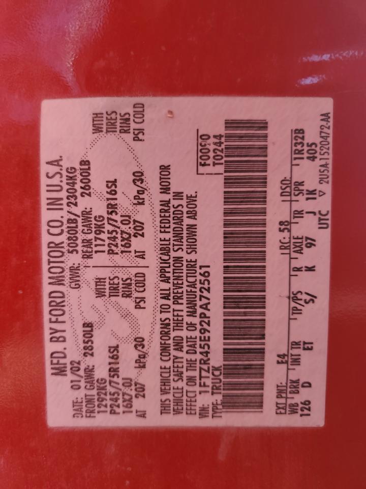 2002 Ford Ranger VIN 1FTZR45E92PA72561 Copart auction photo, all over damage thumbnail 12