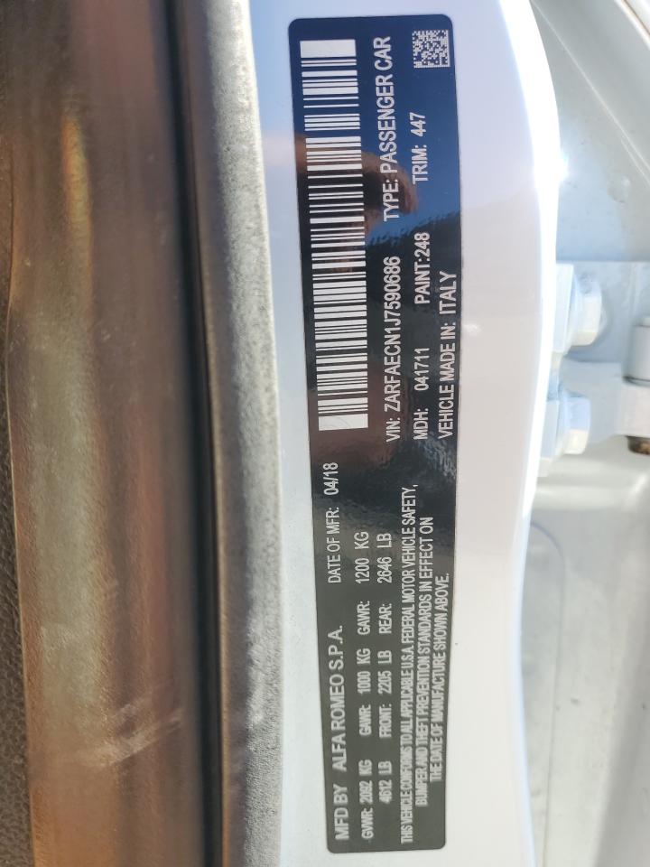 2018 Alfa Romeo Giulia VIN ZARFAECN1J7590686 Copart auction photo, front end damage thumbnail 12