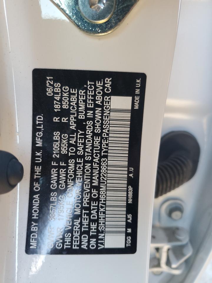 2021 Honda Civic VIN SHHFK7H68MU228663 Copart auction photo, front end / rear end damage thumbnail 15