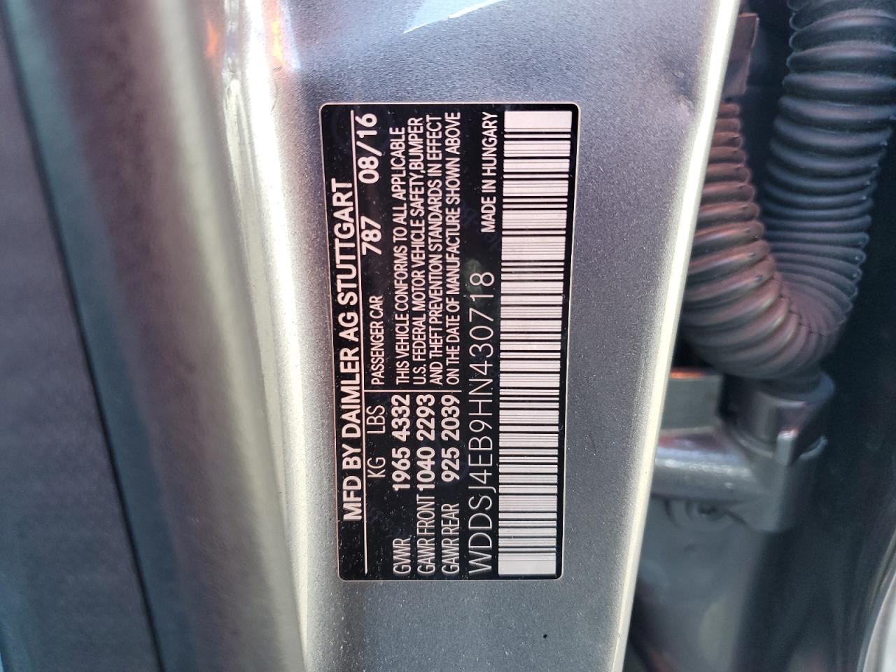 2017 Mercedes-Benz CLA-klasse VIN WDDSJ4EB9HN430718 Copart auction photo, front end / side damage thumbnail 14
