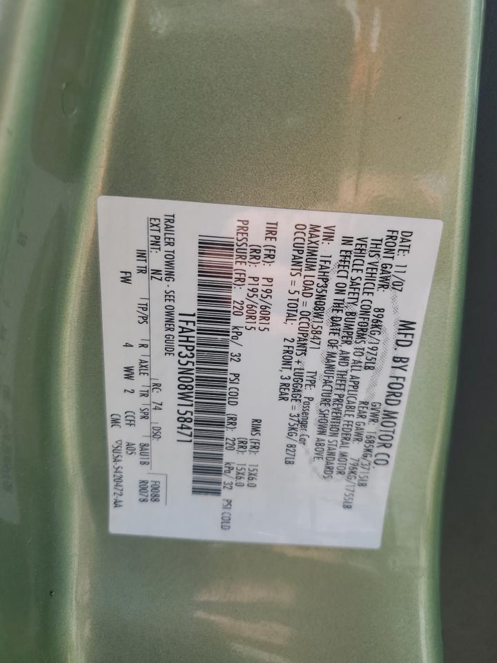 2008 Ford Focus VIN 1FAHP35N08W158471 Copart auction photo, front end / mechanical damage thumbnail 14