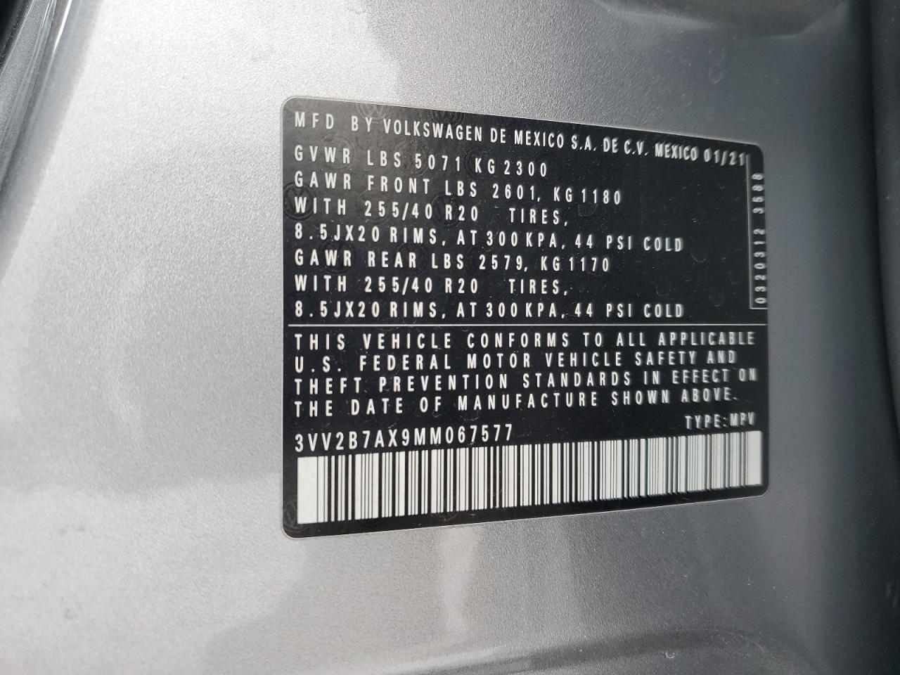 2021 Volkswagen Tiguan VIN 3VV2B7AX9MM067577 Copart auction photo, rear end / minor dent/scratches damage thumbnail 13