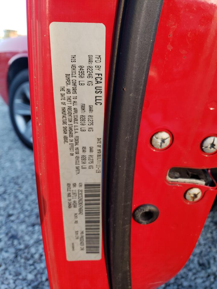 2019 Dodge Challenger VIN 2C3CDZAG3KH746642 Copart auction photo, rear end damage thumbnail 12