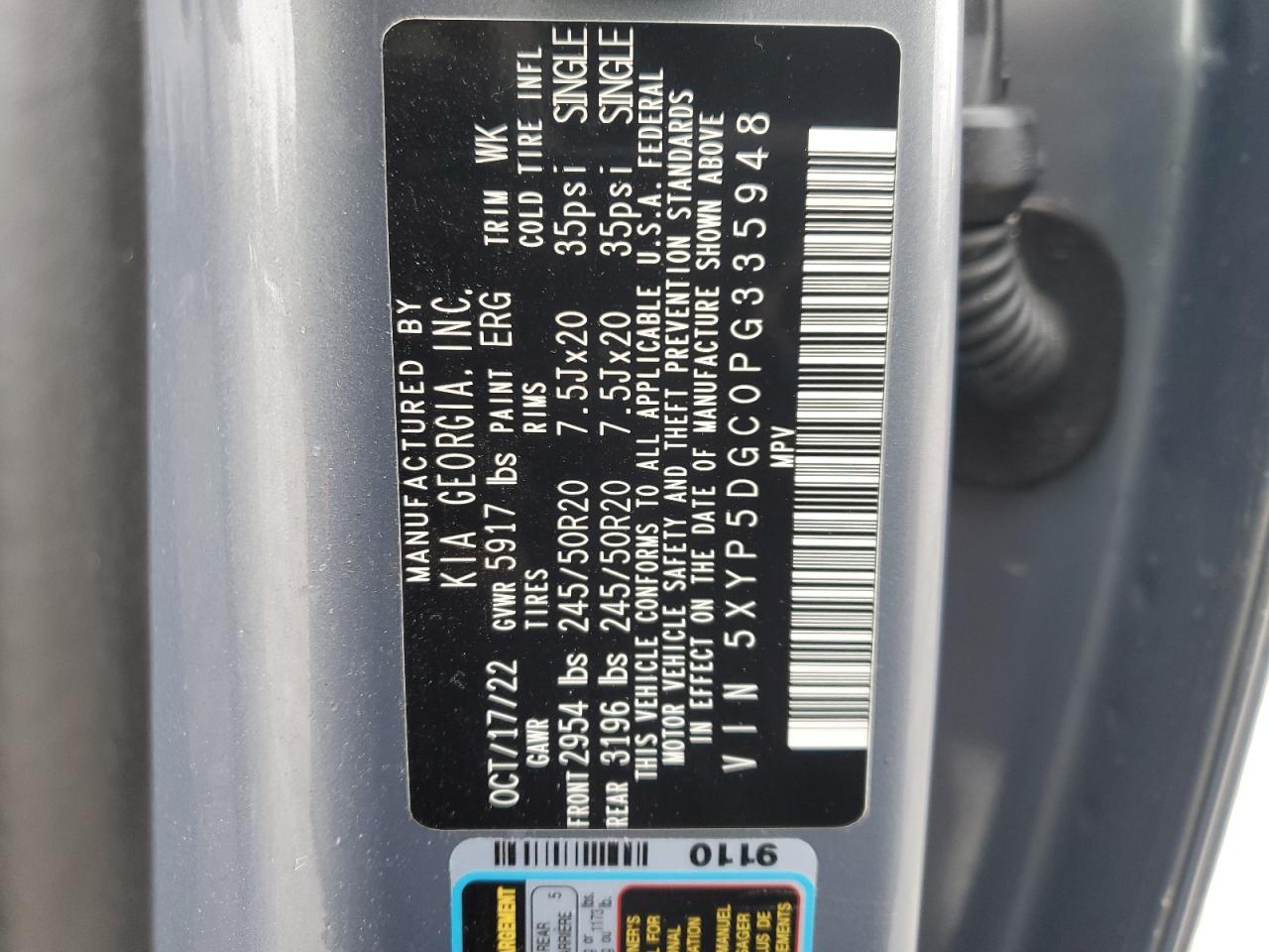 2023 KIA Telluride VIN 5XYP5DGC0PG335948 Copart auction photo, front end damage thumbnail 13