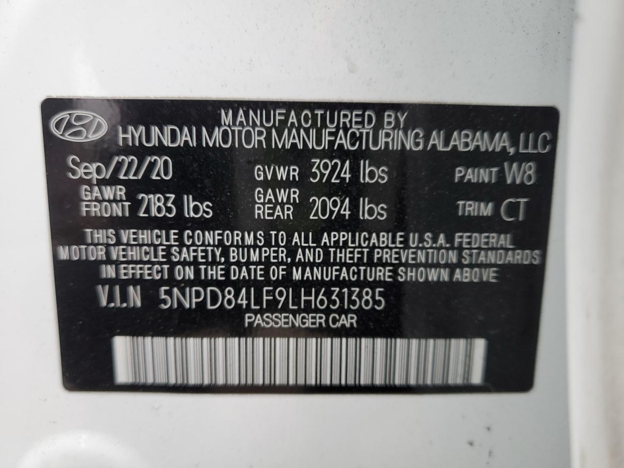 2020 Hyundai Elantra VIN 5NPD84LF9LH631385 Copart auction photo, front end / undercarriage damage thumbnail 15
