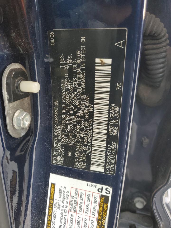 2006 Toyota 4Runner VIN JTEZU14R260078746 Copart auction photo, front end damage thumbnail 14