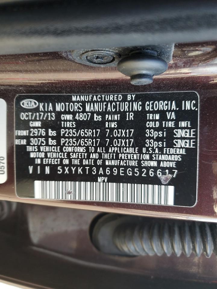 2014 KIA Sorento VIN 5XYKT3A69EG526617 Copart auction photo, front end damage thumbnail 14