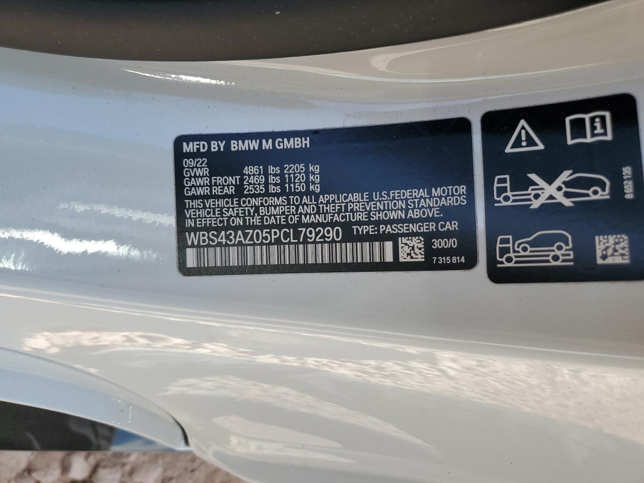 2023 BMW M4 VIN WBS43AZ05PCL79290 Copart auction photo, front end / side damage thumbnail 14
